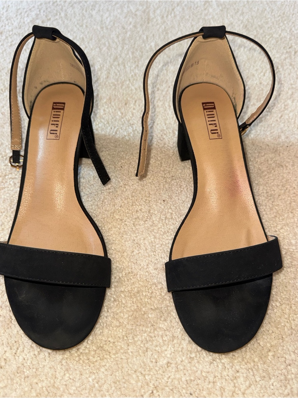 IDIFU Black Suede Open-Toe Ankle-Strap Block Heel Sandals